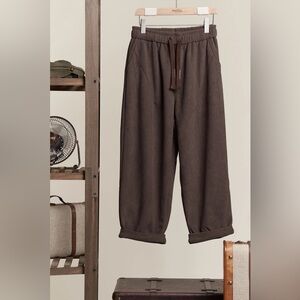 New Mello Daddy Fit Baggy Corduroy Pants Brown Fleece Lined Elastic Waist Sz S